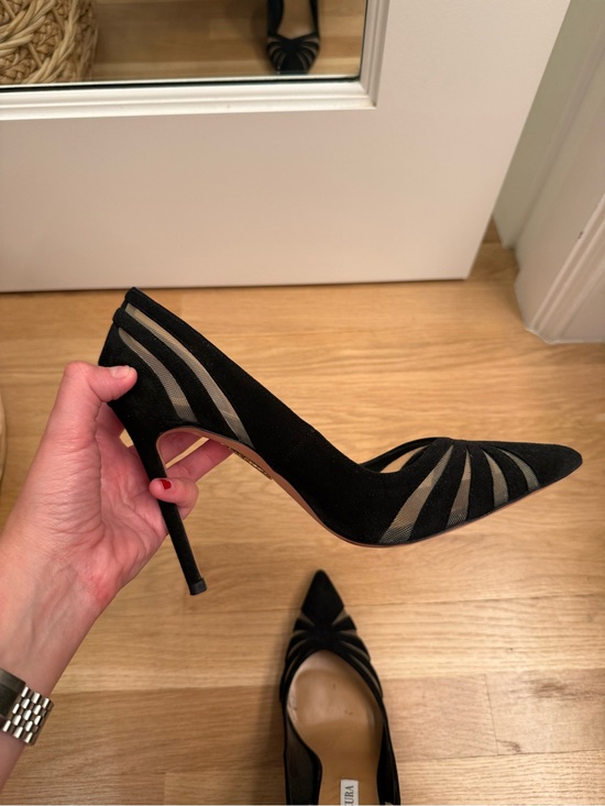 Aquazzura Shoes - Aquazzura Black Suede and Sheer Mesh Pointed-Toe Stiletto Pumps